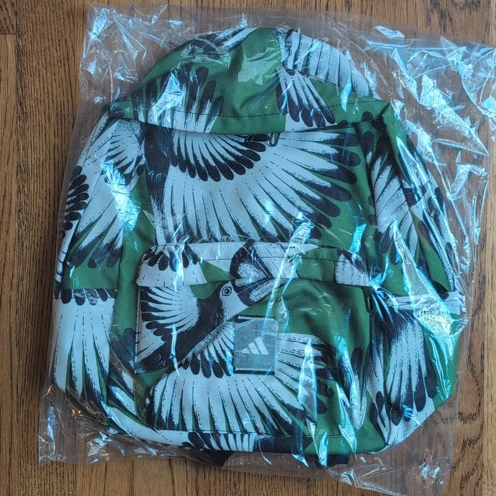 NWT FARM Rio Tropical Tucan Graphic Print Backpack Adidas Collab Vibrant Green